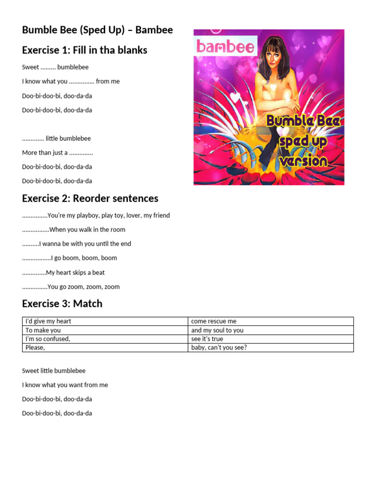 Bumble Bee Song Activities and Exercises | PDF