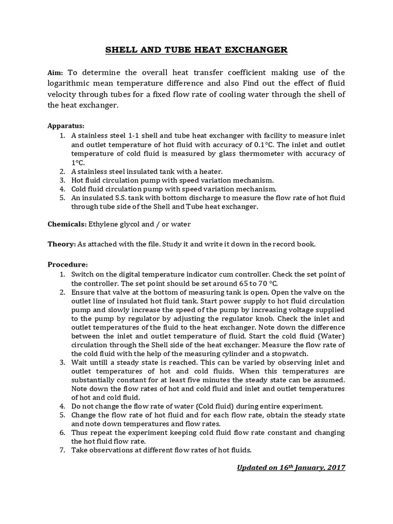Shell and Tube Heat Exchanger Study | PDF | Heat Exchanger | Pump