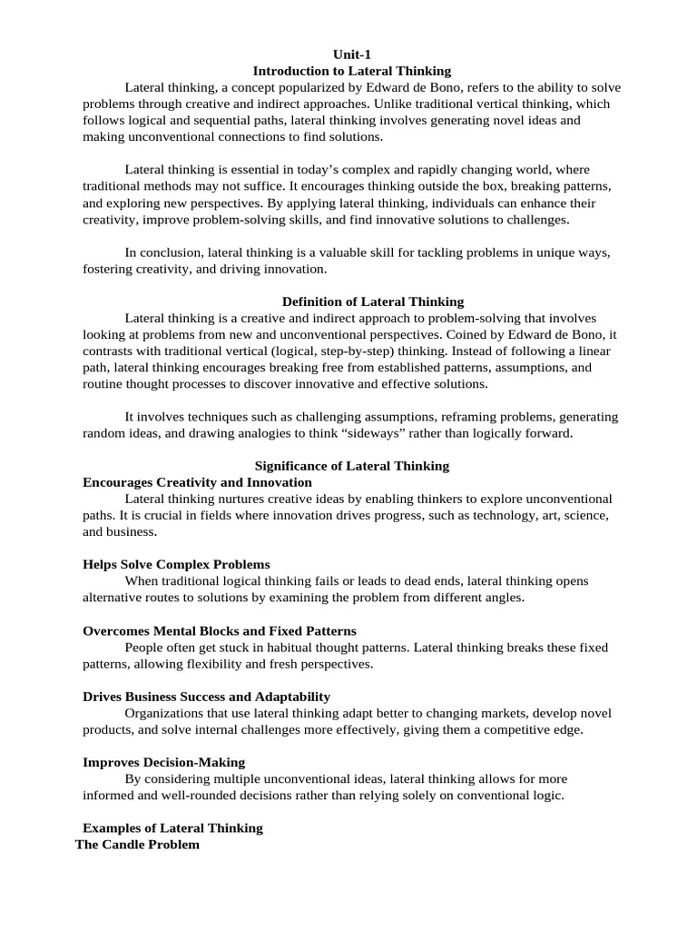 Introduction to Lateral Thinking Techniques | PDF | Thought | Perception