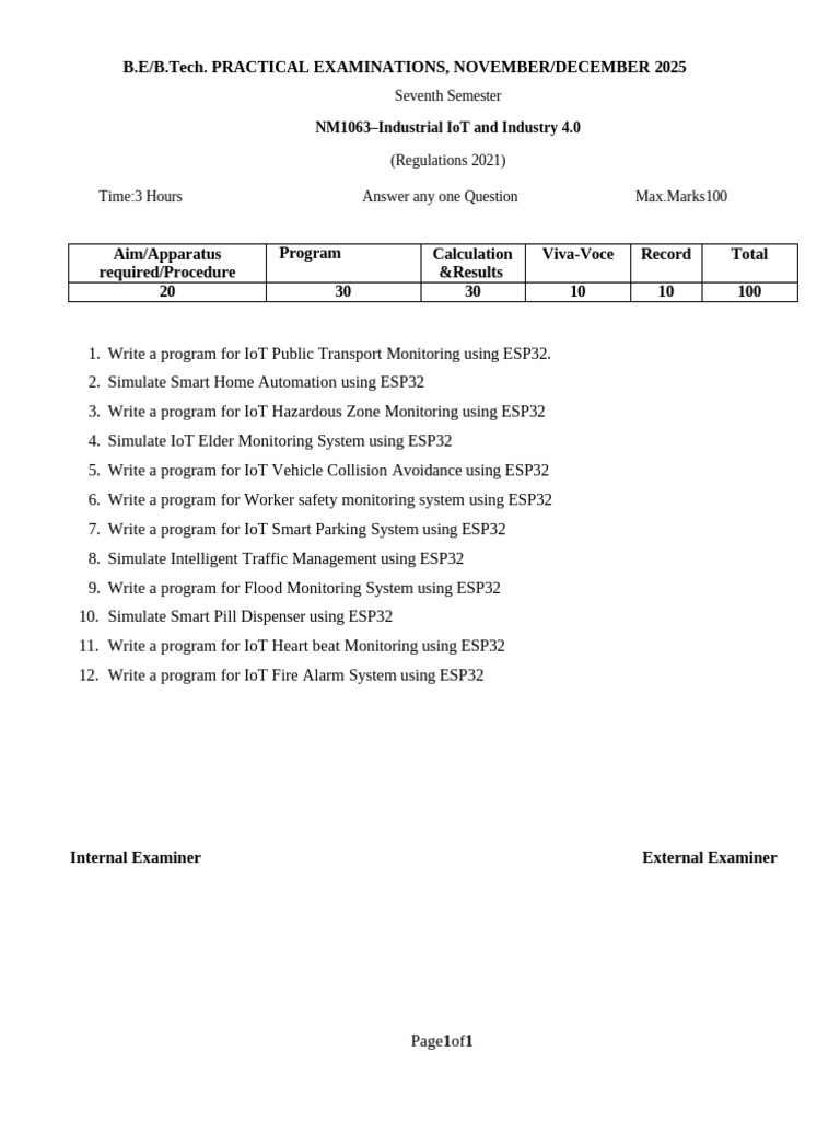 B.E/B.Tech. Practical Examinations, November/December 2025: Seventh ...