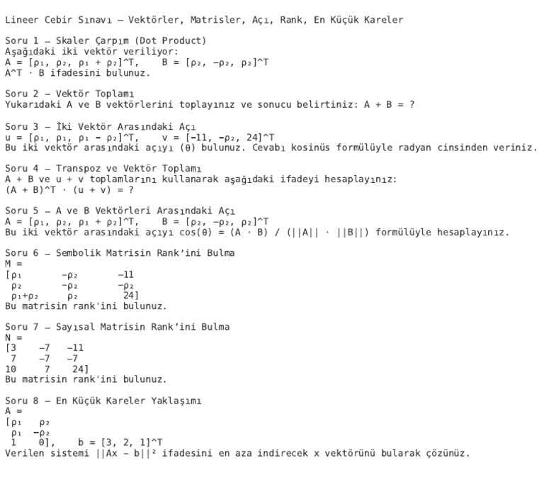 Lineer Cebir Sinav Sorulari | PDF