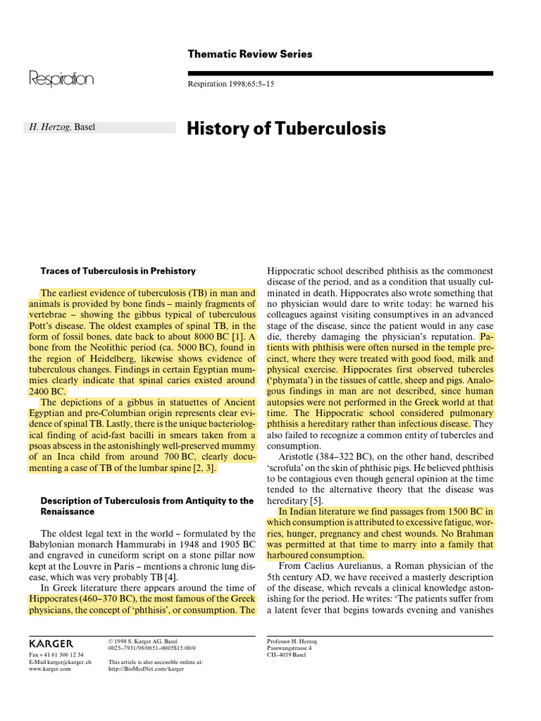 History of Tuberculosis Overview | PDF | Tuberculosis | Mycobacterium ...