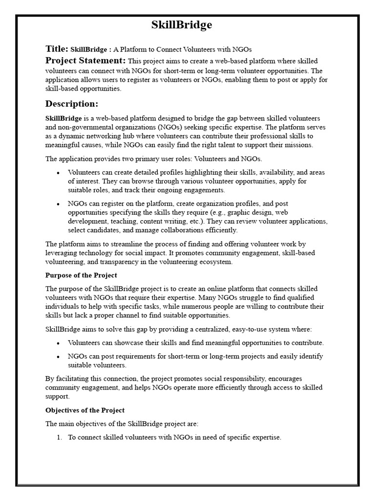 SkillBridge: Connect Volunteers with NGOs | PDF | Password | Non ...