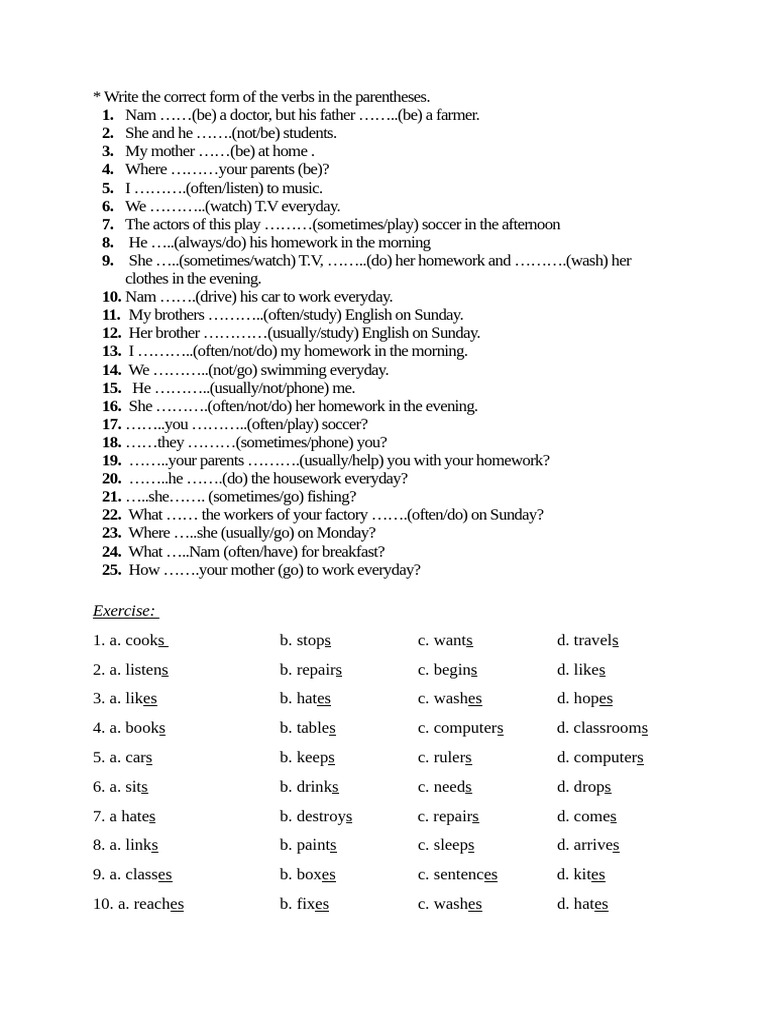 Verb Form Exercises for Beginners | PDF