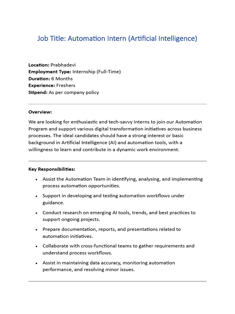 AI Automation Internship Opportunity | PDF