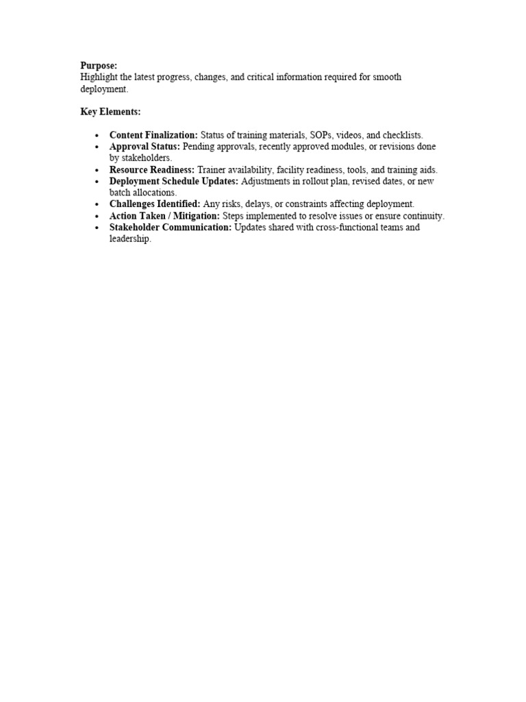 Deployment Progress and Updates Report | PDF