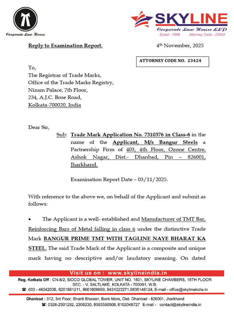 Response to Trademark Examination Report | PDF | Trademark | Justice