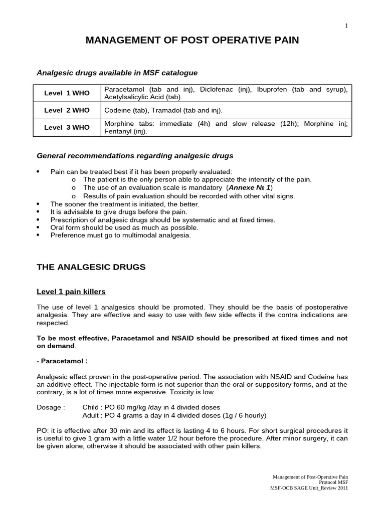 Post-Operative Pain Management Protocol | PDF | Analgesic | Morphine