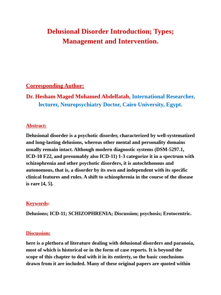 Understanding Delusional Disorder: Types & Management | PDF | Delusion ...