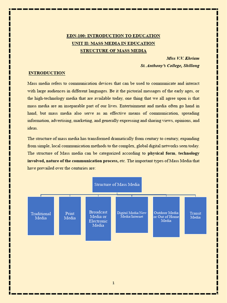 Structure of Mass Media in Education | PDF | Mass Media | Printing