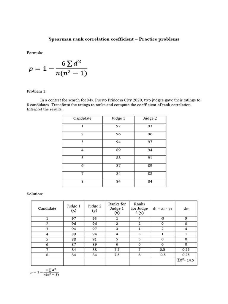 Spearman Correlation Practice Problems | PDF | Multivariate Statistics ...