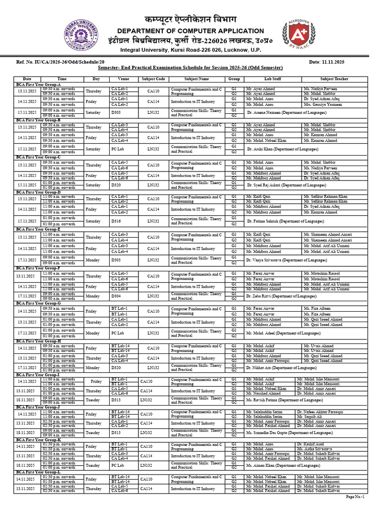 BCA 1st Year Practical Exam Schedule 2025 | PDF | Electronic Publishing ...
