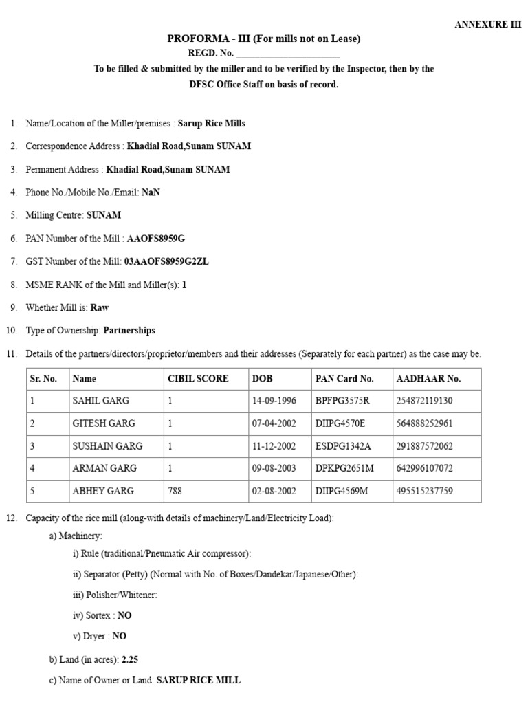 Rice Mill Registration Proforma Template | PDF | Chess Openings | Chess ...