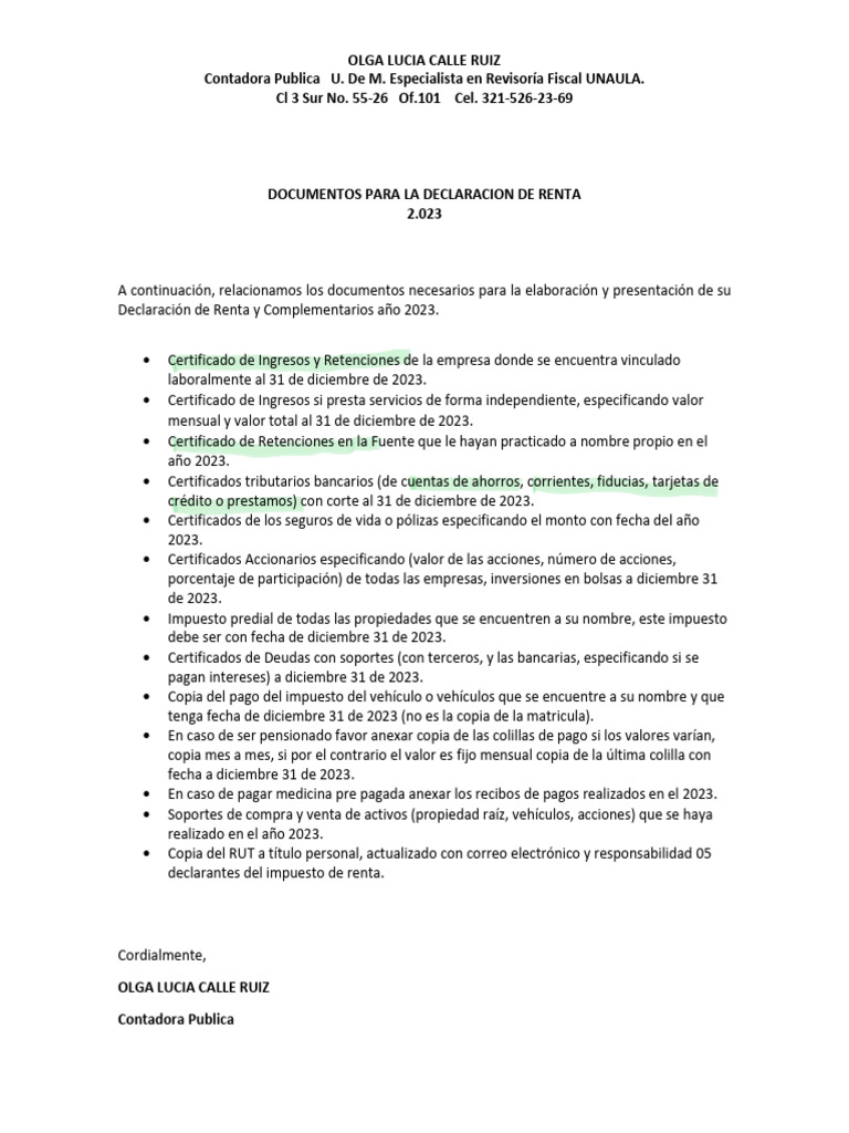 Documentos para Declaración de Renta 2023 | PDF