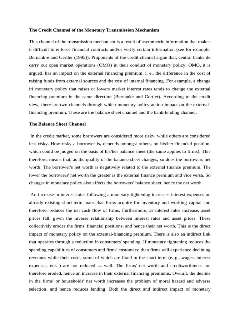 The Credit Channel of The Monetary Transmission Mechanism | PDF ...