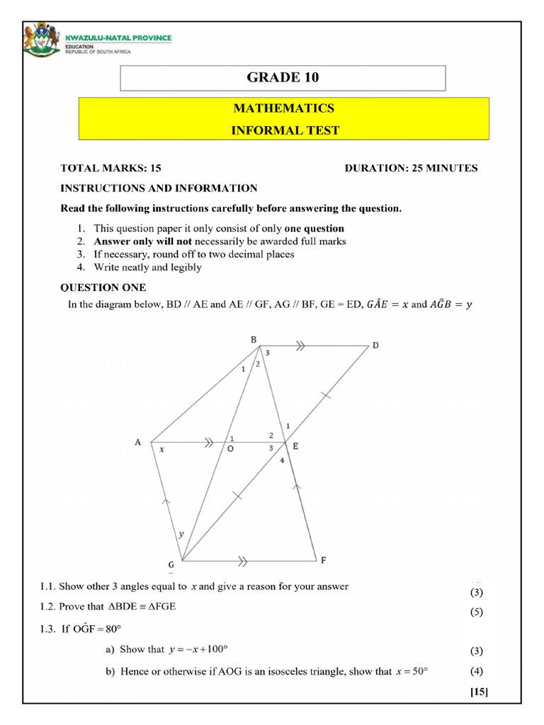 Grade 10 Informal Test Final | PDF