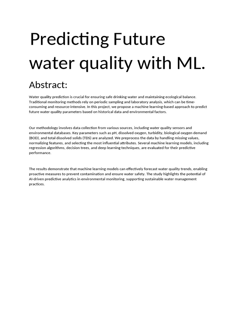 ML for Predicting Water Quality Trends | PDF | Machine Learning | Water ...