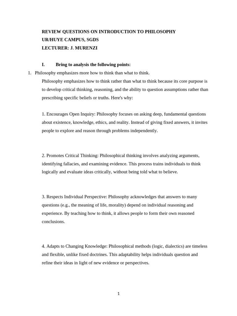 Philosophy Review Questions and Insights | PDF | Creationism | Stoicism