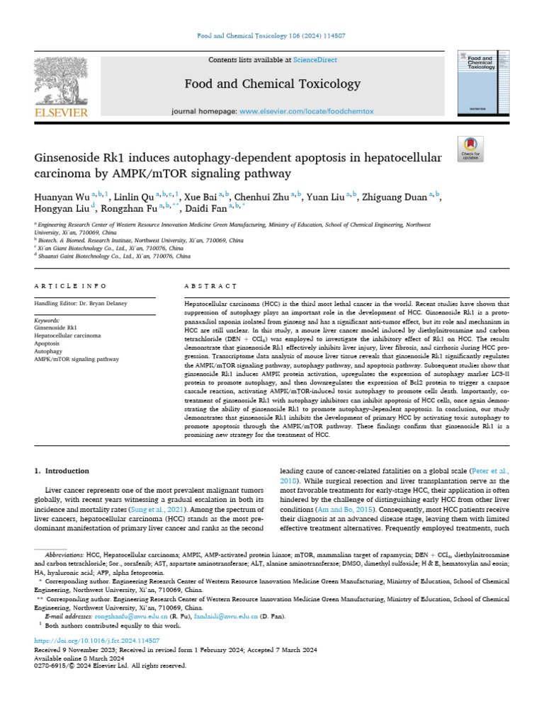 Ginsenoside Rk1 Induces Apoptosis in HCC | PDF | Autophagy | Apoptosis