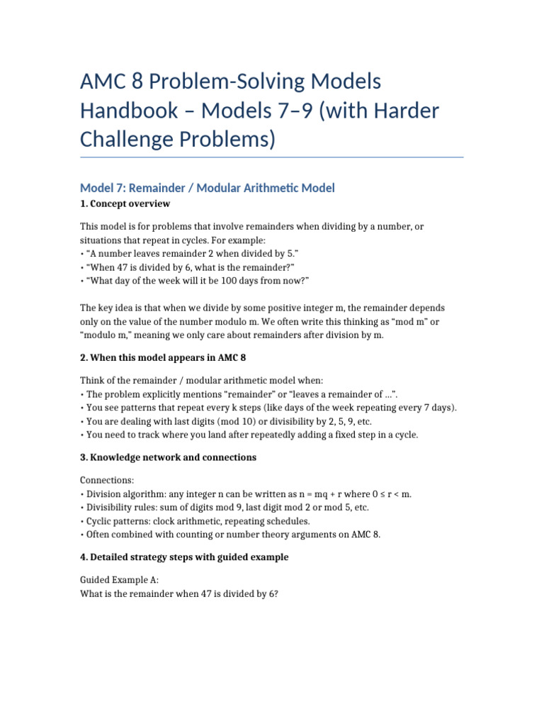 AMC 8 Modular Arithmetic Models Guide | PDF | Theoretical Computer ...