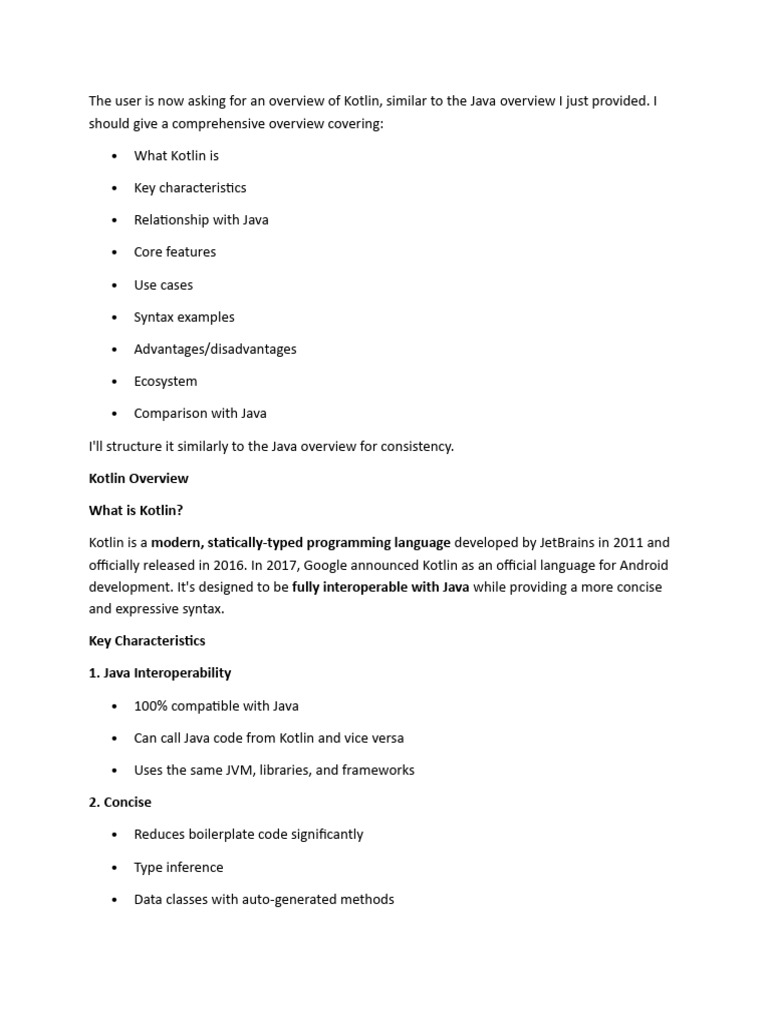 Comprehensive Kotlin Overview Guide | PDF | Java (Programming Language ...