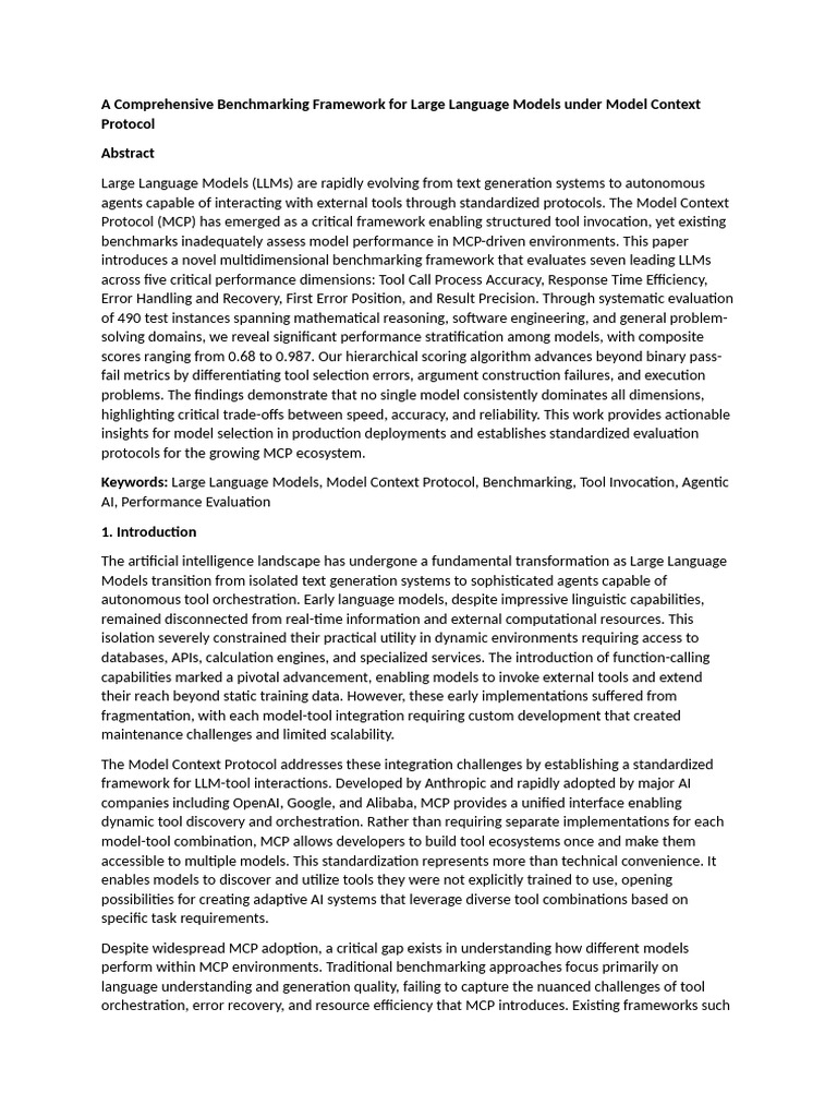 Benchmarking Framework for LLMs in MCP | PDF | Accuracy And Precision ...