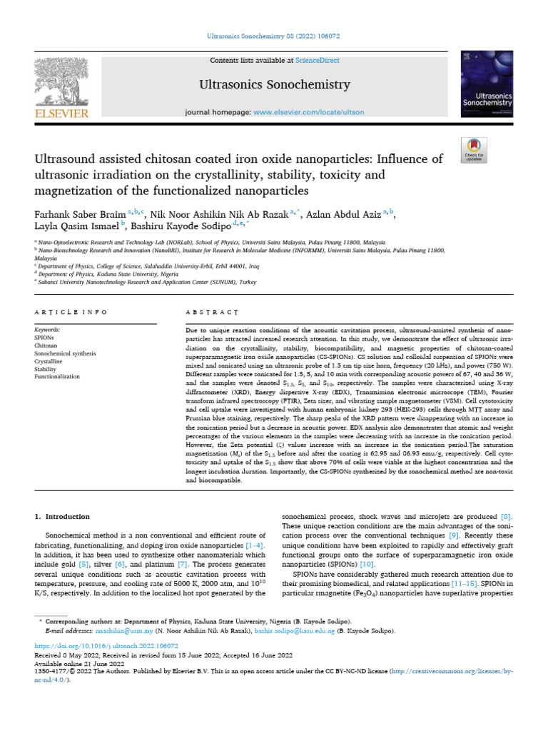 Ultrasonics Sonochemistry | PDF | Nanoparticle | Ultrasound