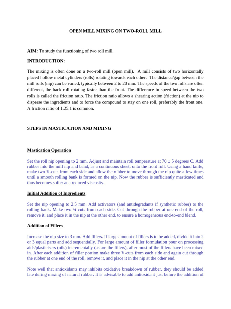 Two-Roll Mill Mixing Process Guide | PDF | Natural Rubber | Friction