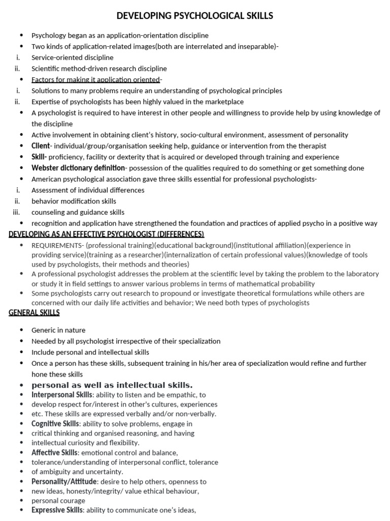 Essential Skills for Effective Psychologists | PDF | Communication ...