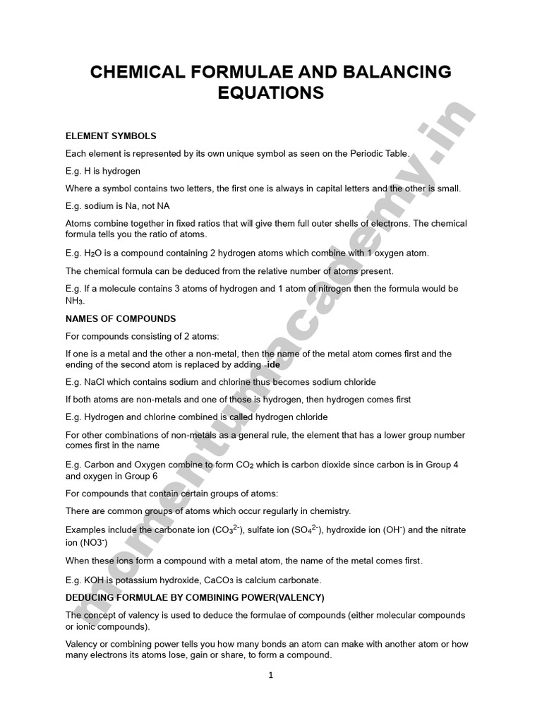 Chemical Formulas and Balancing Equations | PDF | Ion | Chemical Compounds