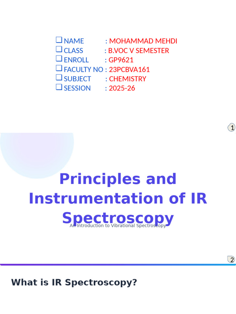 IR Spectroscopy Principles & Instrumentation | PDF | Infrared ...