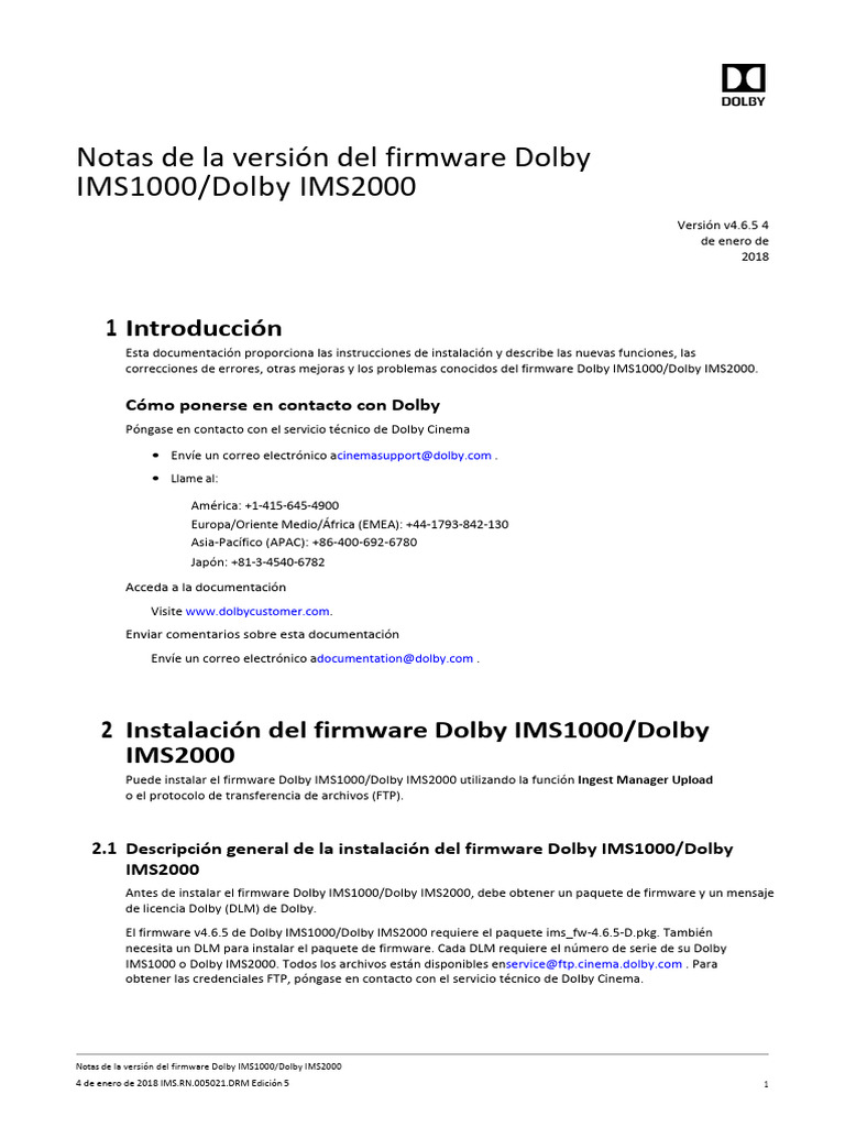 Firmware v4.6.5 para Dolby IMS1000/2000 | PDF | USB | Hdmi
