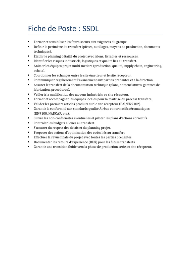 Gestion de Transfert Industriel SSDL | PDF
