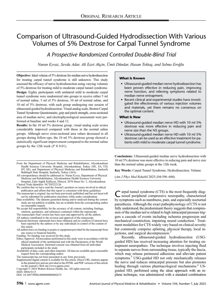 Efficacy of Dextrose Hydrodissection for CTS | PDF | Carpal Tunnel ...