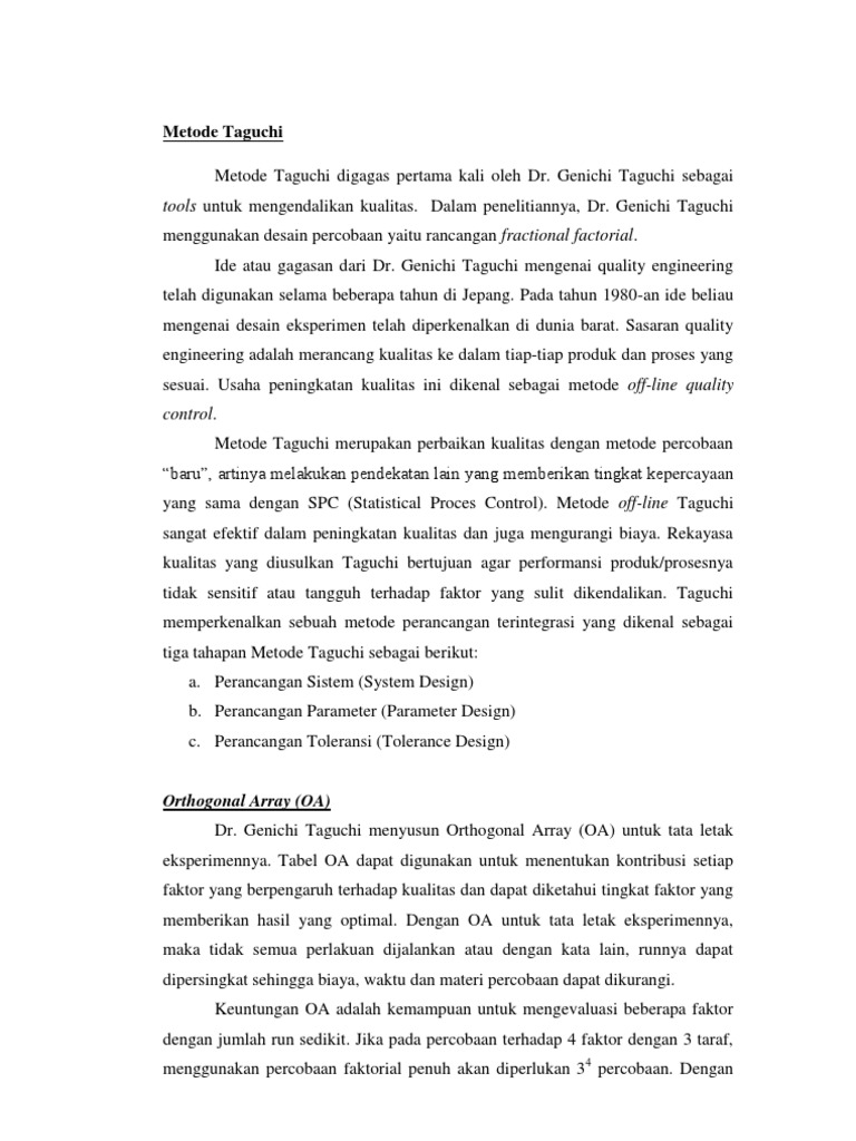 Penerapan Metode Taguchi dalam Kualitas | PDF