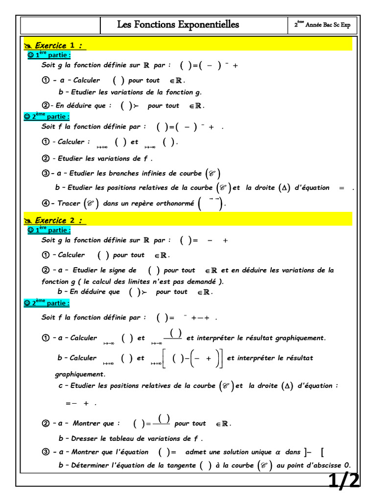 Fonctions exponentielles en Bac S Exp | PDF | Fonction (Mathématiques ...