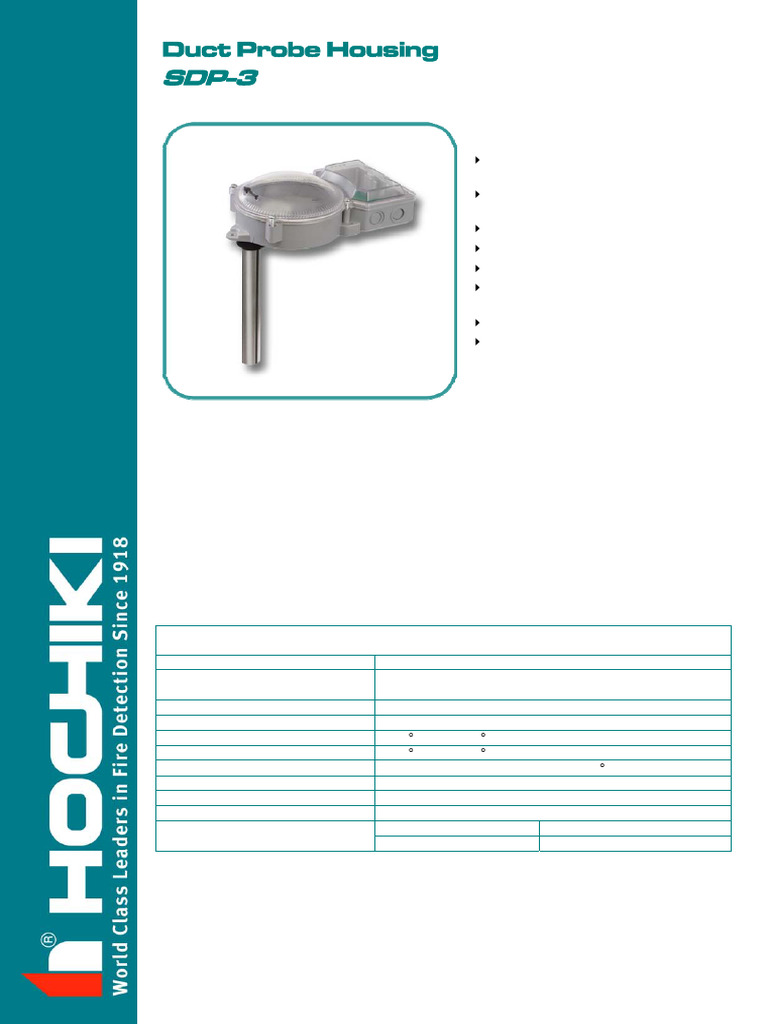Hochiki SDP-3 Duct Probe Housing | PDF | Duct (Flow) | Sensor