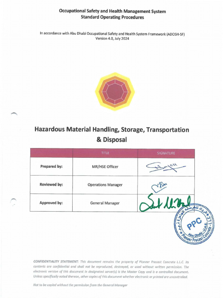 PPC OSHMS PR 07 SoP 01 Hazardous Materials | PDF