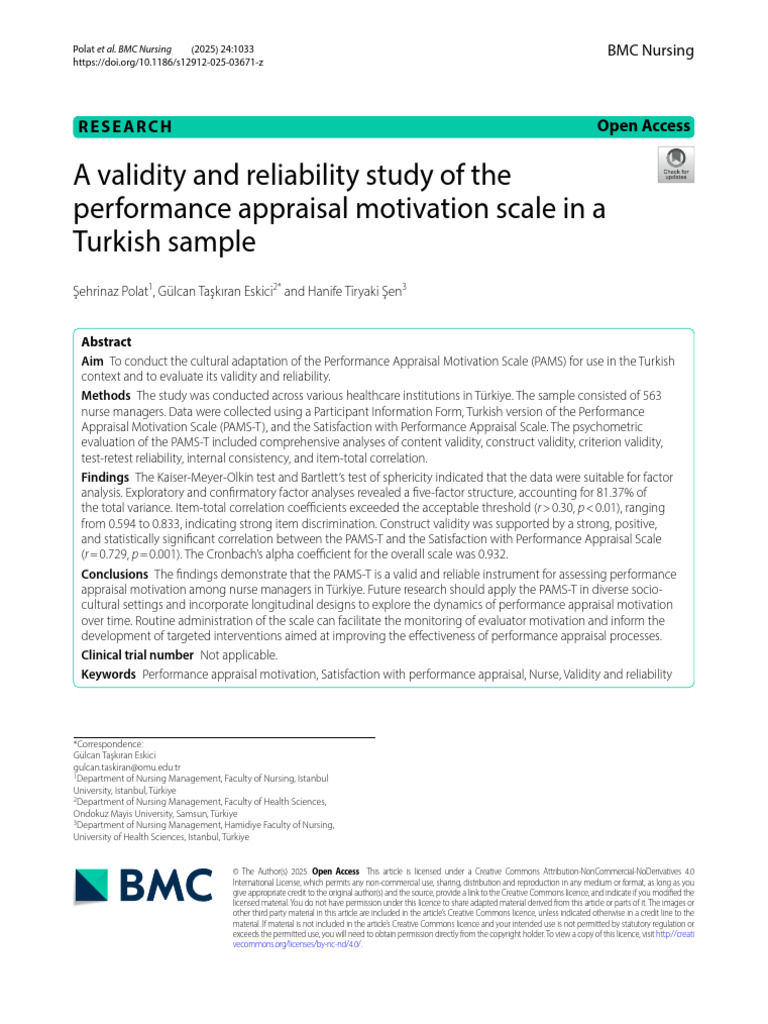 A Validity and Reliability Study of The Performance Appraisal ...