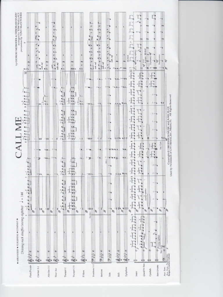 Call Me Score and Part Arr Tom Wallace | PDF