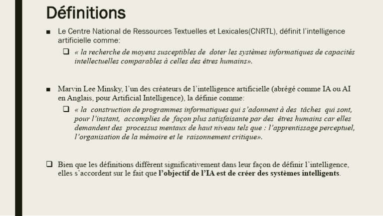 Définitions de l'intelligence artificielle | PDF