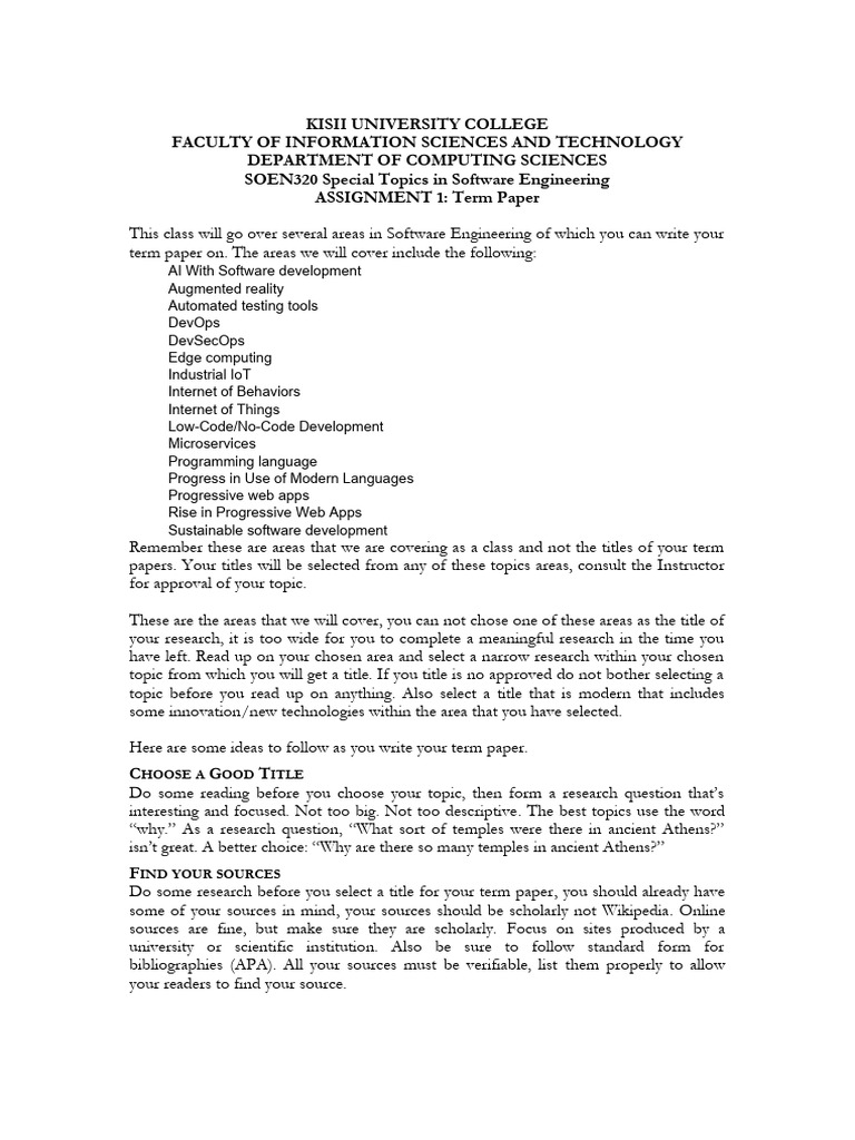 Software Engineering Term Paper Guidelines | PDF | Internet Of Things ...