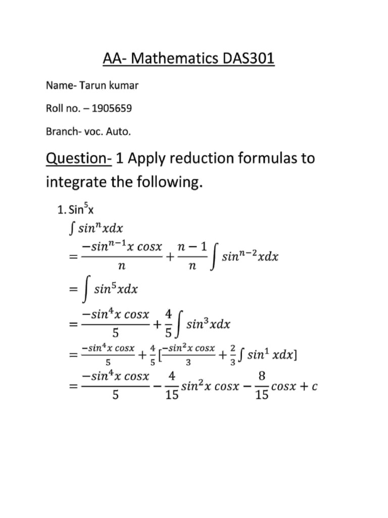 Integration Techniques and Reduction Formulas | PDF | Matrix ...
