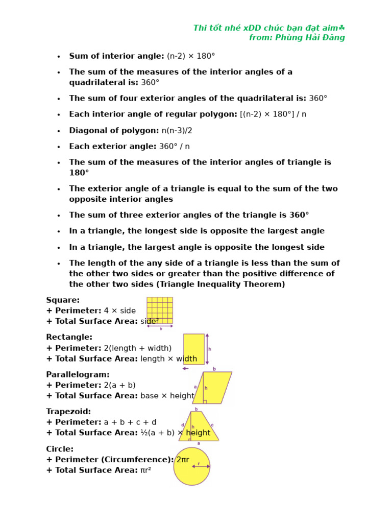 Geometry Formulas and Theorems Guide | PDF | Area | Triangle