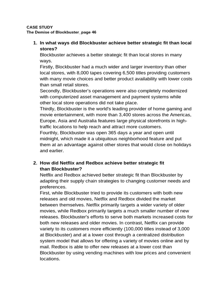 CASE STUDY The Demise of Blockbuster - Page 46 | PDF | Netflix | Retail
