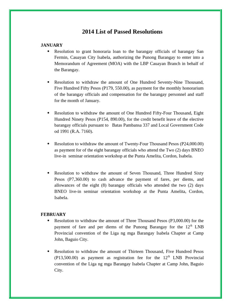 2014 List of Passed Resolutions - FRED | PDF