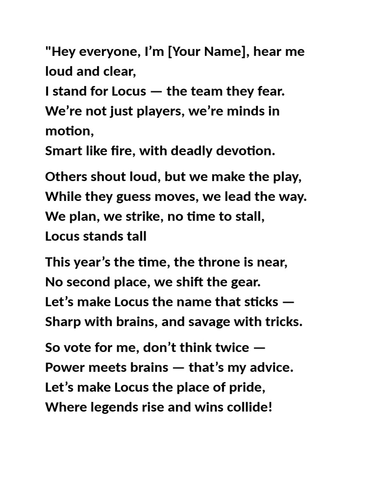 Locus Team Rallying Call Poem | PDF