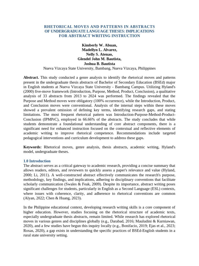 Rhetorical Patterns in Thesis Abstracts | PDF | Thesis | University