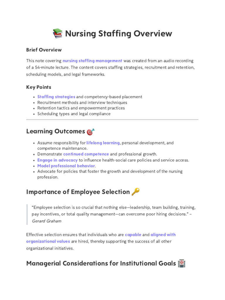 Nursing Staffing Management Strategies | PDF | Recruitment | Employee ...