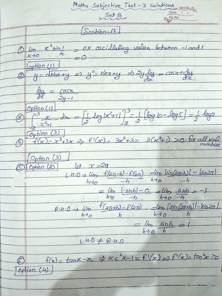 Maths Test-3 Solutions Set B | PDF